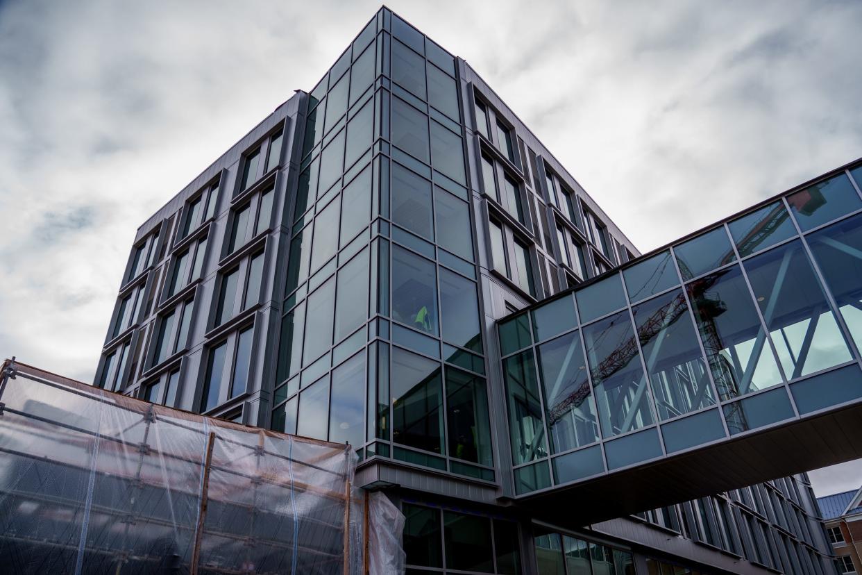 A skywalk connects Republic Airways' training center to a renovated hotel Friday, Feb. 17, 2023, all of which sits on the company's Aviation Campus along the Meridian Corporate Corridor in Carmel. The hotel will be exclusively used for company employees and visitors. 