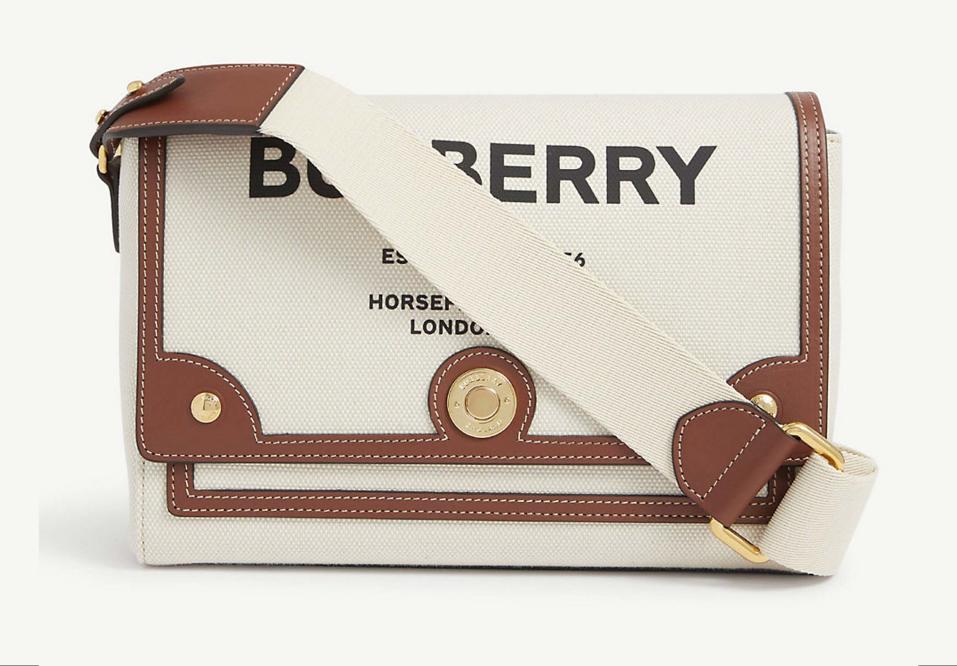 Burberry Canvas Check Hackberry Crossbody Bag Soft Fawn