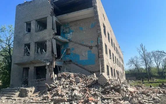 Regional governor Pavlo Kyrylenko posted photographs on Telegram of a heavily damaged three-storey brick building in the eastern city of Avdiivka - Pavlo Kryrlenko via Telegram