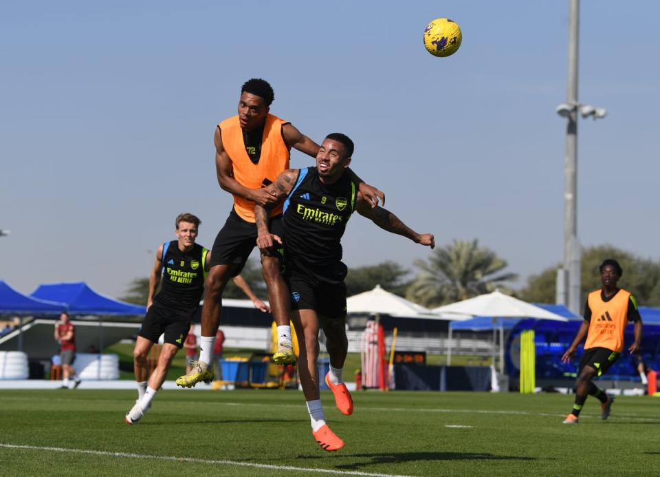 Brazilian striker Jesus has been sidelined of late with a minor knee problem (Arsenal FC via Getty Images)