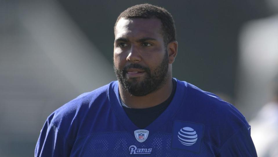 Jul 30, 2017; Irvine CA, USA; Los Angeles Rams tight end Cory Harkey (46) during training camp at UC Irvine. Mandatory Credit: Kirby Lee-USA TODAY Sports