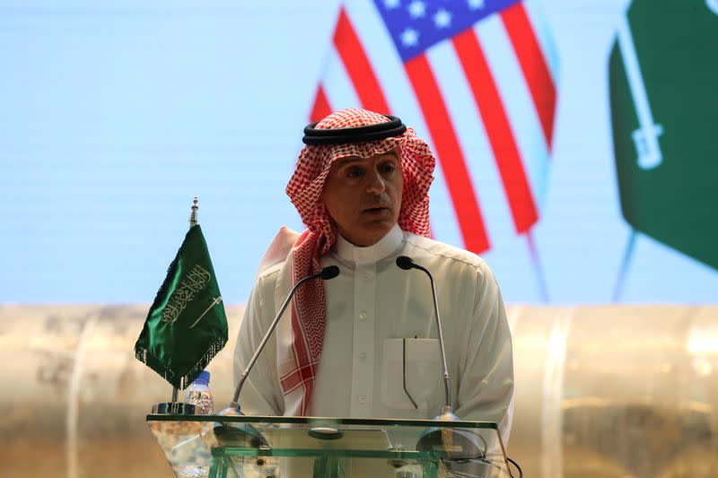 Saudi Arabia's Minister of State for Foreign Affairs Adel al-Jubeir speaks during a joint news conference with U.S. Special Representative for Iran Brian Hook, in Riyadh