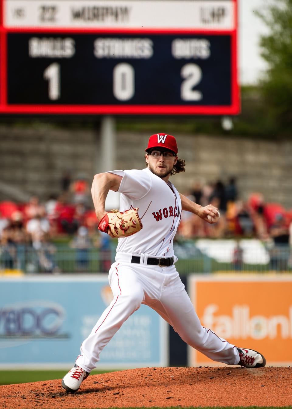 Left-handed pitcher Chris Murphy delivers during a WooSox game against Lehigh Valley in May. On Tuesday, Murphy was called up to the Boston Red Sox.