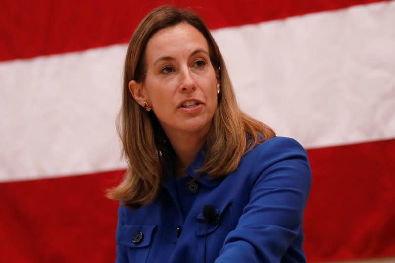 Rep. Mikie Sherrill (D-NJ) speaks during a town hall meeting at the Hanover Township Community Center in Whippany, New Jersey