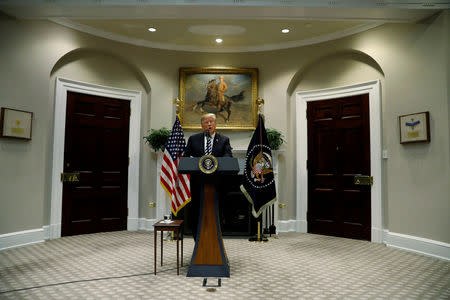 FILE PHOTO: U.S. President Donald Trump delivers remarks on immigration and border security in the Roosevelt Room of the White House in Washington, U.S., November 1, 2018. REUTERS/Kevin Lamarque/File Photo