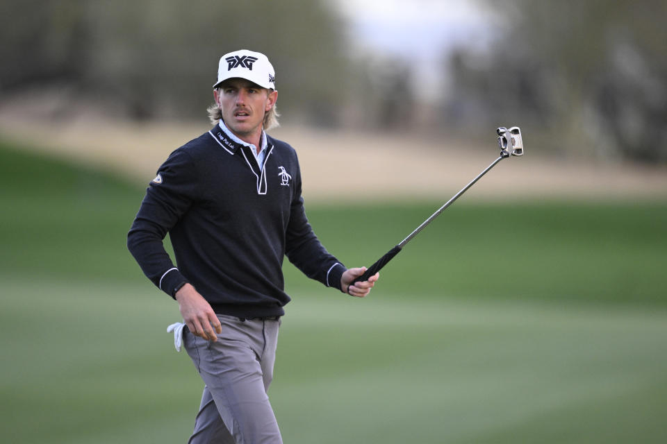 Jake Knapp of the United States looks on from the third green during the second round of the WM Phoenix Open at TPC Scottsdale on February 09, 2024 in Scottsdale, Arizona. (Photo by Orlando Ramirez/Getty Images)