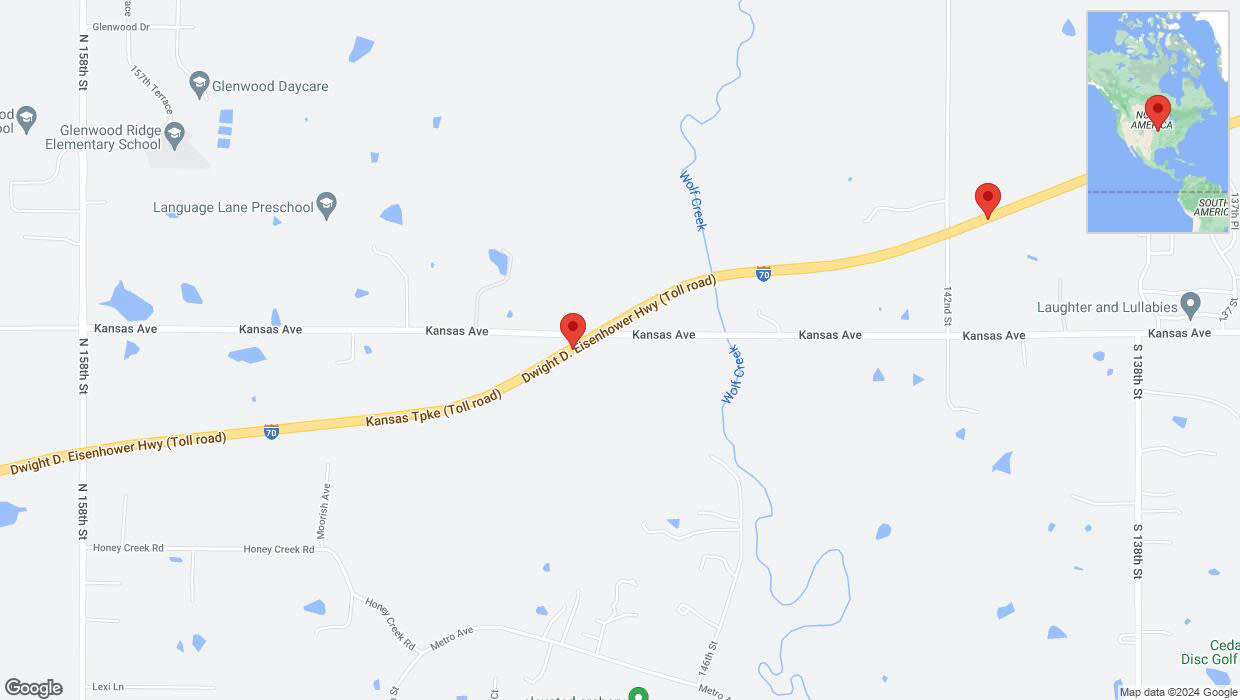 A detailed map that shows the affected road due to 'Incident on eastbound I-70 in Bonner Springs' on May 10th at 1:43 p.m.