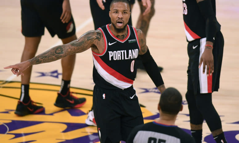 Damian Lillard on the court for the Trail Blazers.