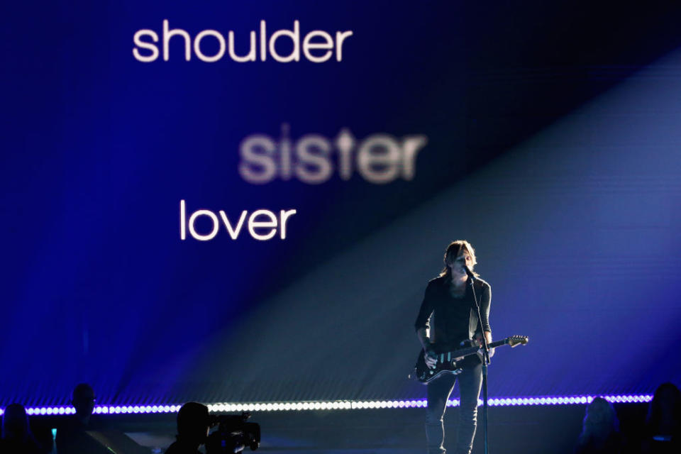 <p>Keith Urban performs onstage during the 51st annual CMA Awards at the Bridgestone Arena on November 8, 2017 in Nashville, Tennessee. (Photo by Terry Wyatt/FilmMagic) </p>