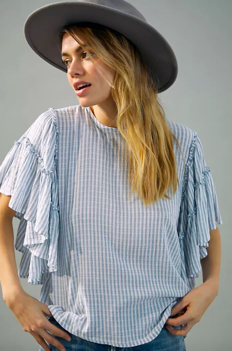 Pilcro Sybil Ruffle-Sleeve Blouse. Image via Anthropologie. 