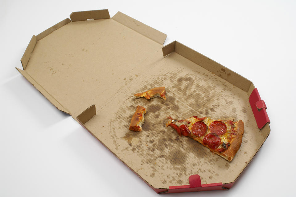 A dirty pizza box can’t be recycled photo: Getty Images