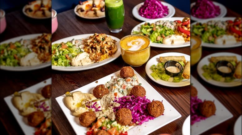 colorful Israeli food spread