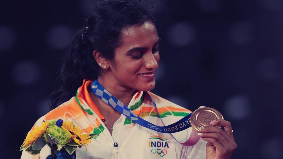 <div class="paragraphs"><p>PV Sindhu smiling after bagging a bronze medal.</p></div>