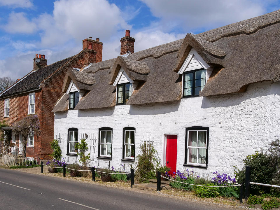 Traditional thatched cottages in Ludham, Norfolk.