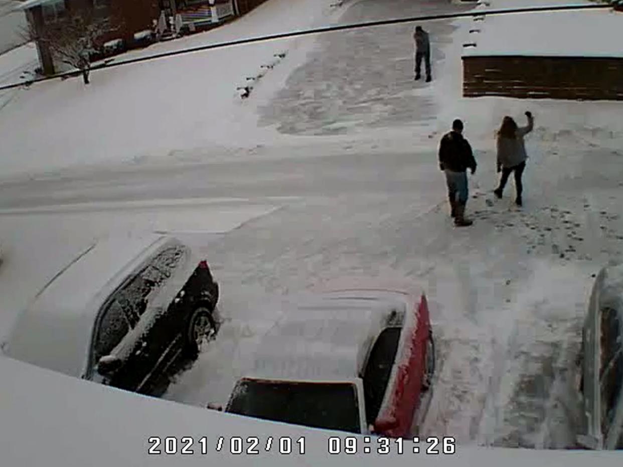 Surveillance video captured the horrific moment two people who shot and killed in what ended in a murder-suicide in Pennsylvania after a dispute over snow shoveling.