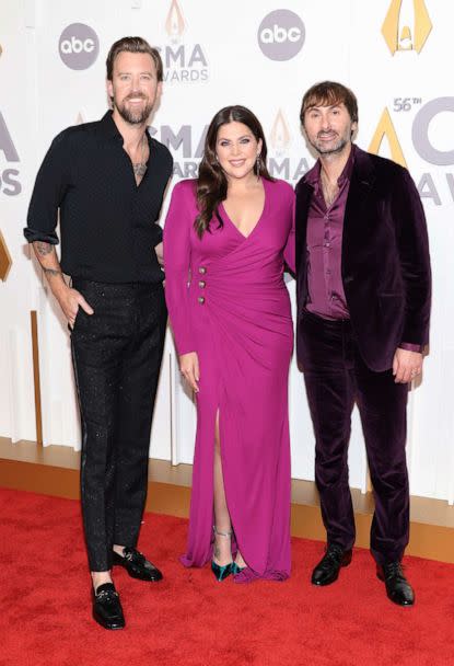 PHOTO: Charles Kelley, Hillary Scott and Dave Haywood of Lady A attend The 56th Annual CMA Awards at Bridgestone Arena on Nov. 9, 2022, in Nashville, Tenn. (Jason Kempin/Getty Images)