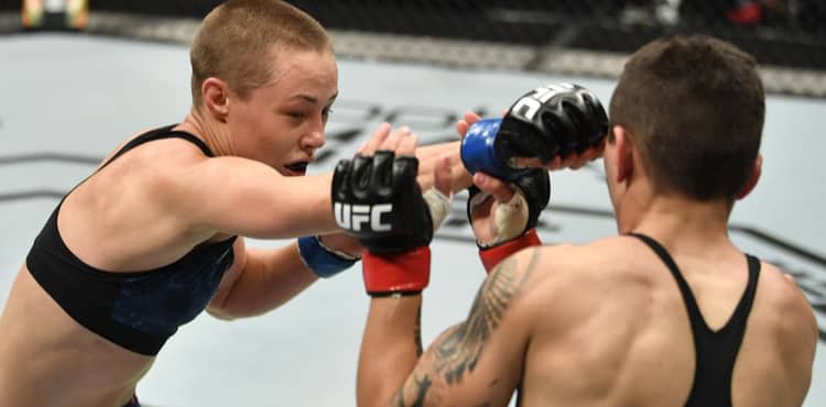 Rose Namajunas punches Jessica Andrade at UFC 251 on Fight Island