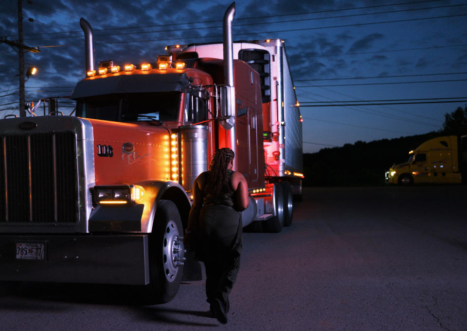 Arnesha Barron prepares to deliver her load to Lebanon, Tenn., on Monday June 26, 2023. (Tamara  Reynolds for NBC News)