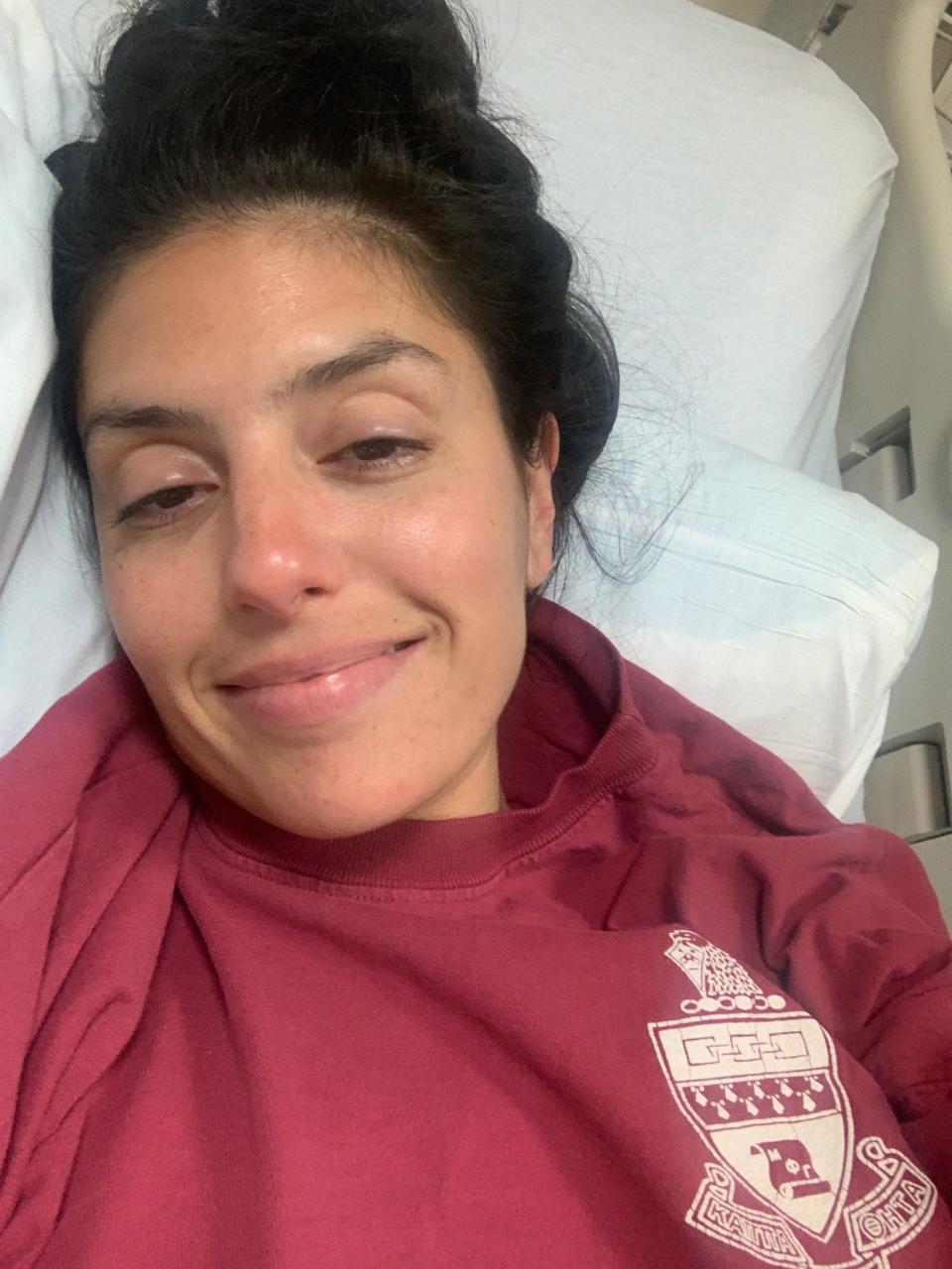 Jenna Goldman in the hospital after her stroke