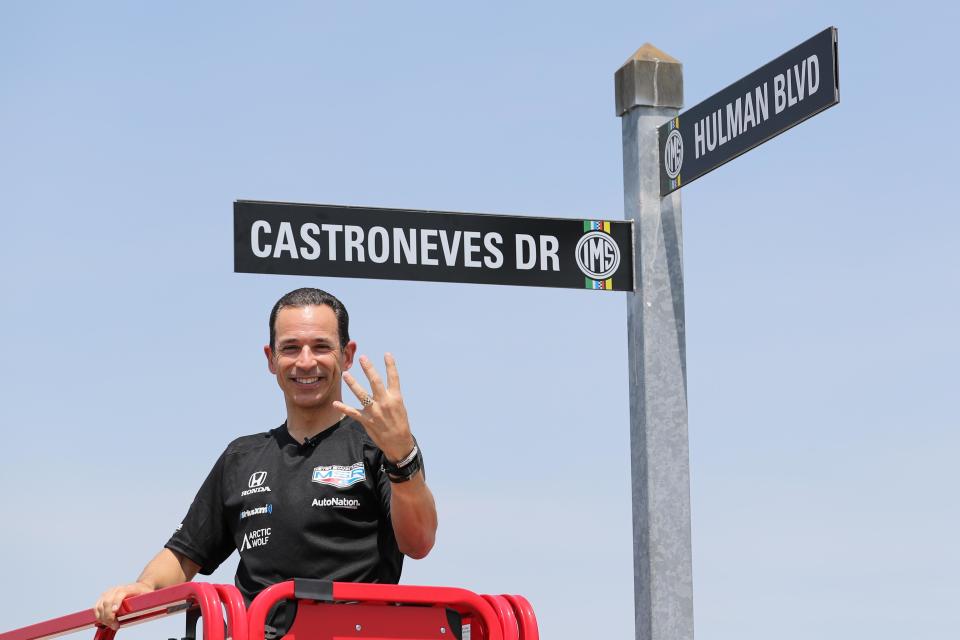 To celebrate him becoming the fourth four-time Indy 500 winner, the Indianapolis Motor Speedway renamed 4th Street inside IMS to Castroneves Drive.