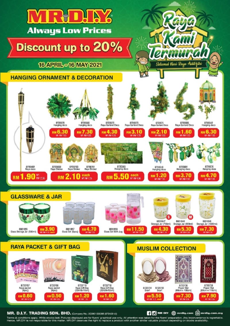 MR.DIY offers up to 40 per cent discount for a variety of Hari Raya essentials.  ― Picture courtesy of MR.DIY