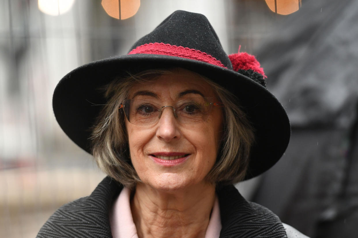 Maureen Lipman speaking at a demonstration organised by the Campaign Against Antisemitism outside the Labour Party headquarters in central London, against alleged prejudice in the Labour Party, amid a row over the party's handling of claims of anti-semitism. (Photo by Dominic Lipinski/PA Images via Getty Images)