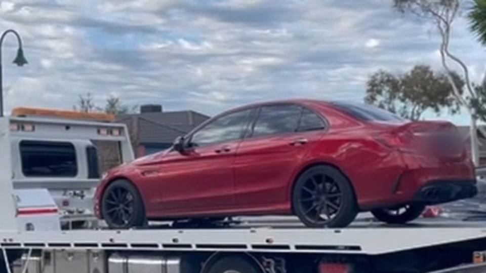 Police seized a red Mercedes AMG at the Berwick address. Picture: Twitter