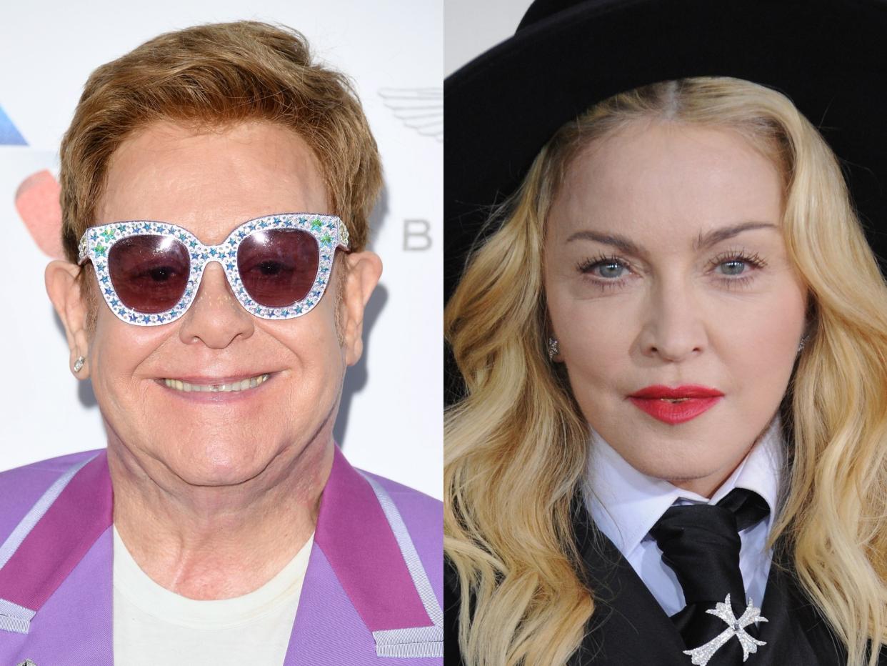 Sir Elton John has slammed Madonna for being 'ungracious' and 'nasty' to Lady Gaga when she released 'Born This Way' (Daniele Venturelli/Jon Kopaloff/Getty Images)