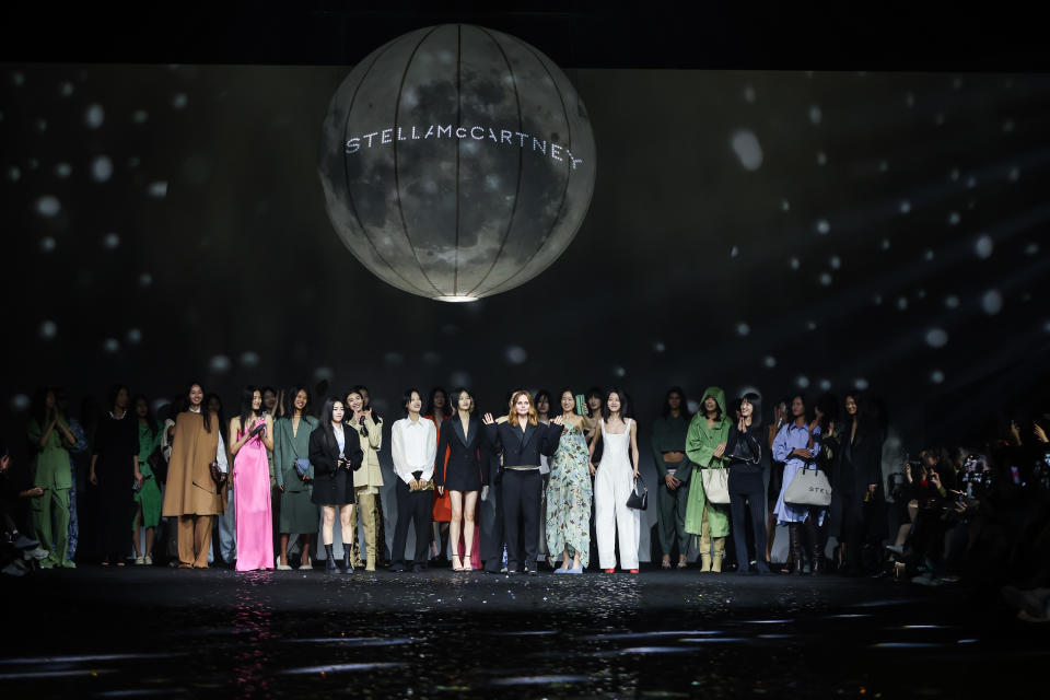 Stella McCartney taking a bow at the restaged spring 2024 collection in Shanghai