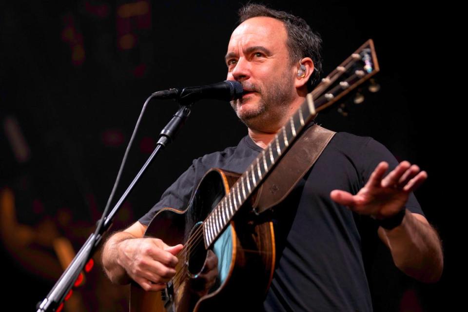 Dave Matthews jokes about “easing in” and “easing out” after the first song of their show at Raleigh, N.C.’s Coastal Credit Union at Walnut Creek, Friday night, June 14, 2024.