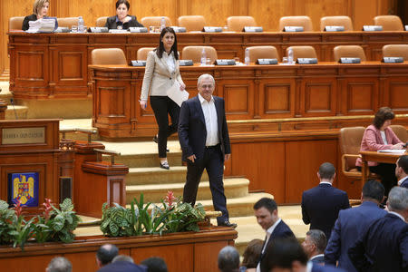 Social Democrat leader Liviu Dragnea joins the voting session on the changes to the criminal codes in Romania's lower house of parliament, in Bucharest, Romania, April 24, 2019. Inquam Photos/George Calin via REUTERS