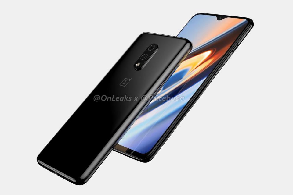 A leaked render of the new OnePlus 7 smartphone (@OnLeaks x Pricebaba)