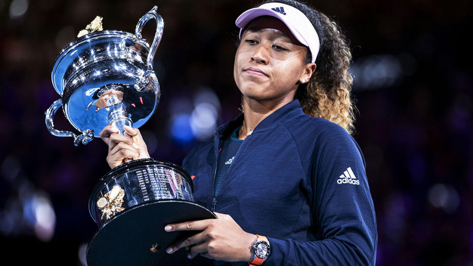 Naomi Osaka didn’t look as happy as someone who’d just won the Australian Open. (Photo by Fred Lee/Getty Images)