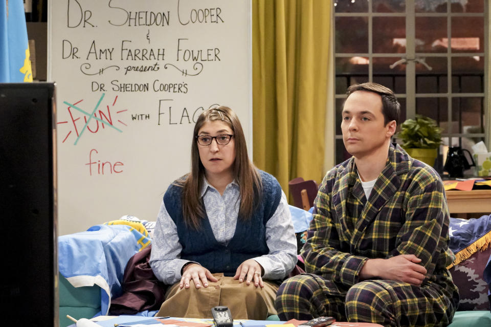 Amy Farrah Fowler (Mayim Bialik) and Sheldon Cooper (Jim Parsons) in ‘The Big Bang Theory. Photo: Bill Inoshita/CBS