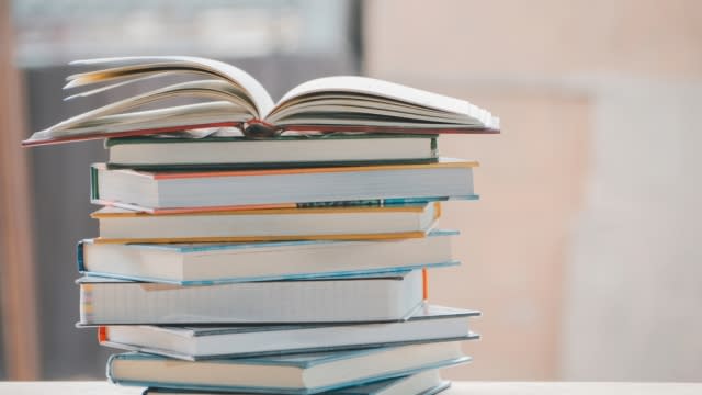 Stack of books on a table