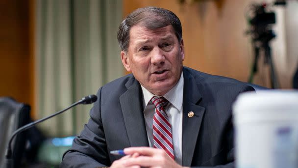 PHOTO: Sen. Mike Rounds speaks during a Senate Foreign Relations committee hearing on the Fiscal Year 2023 Budget in Washington, April 26, 2022. (Al Drago/AP, FILE)