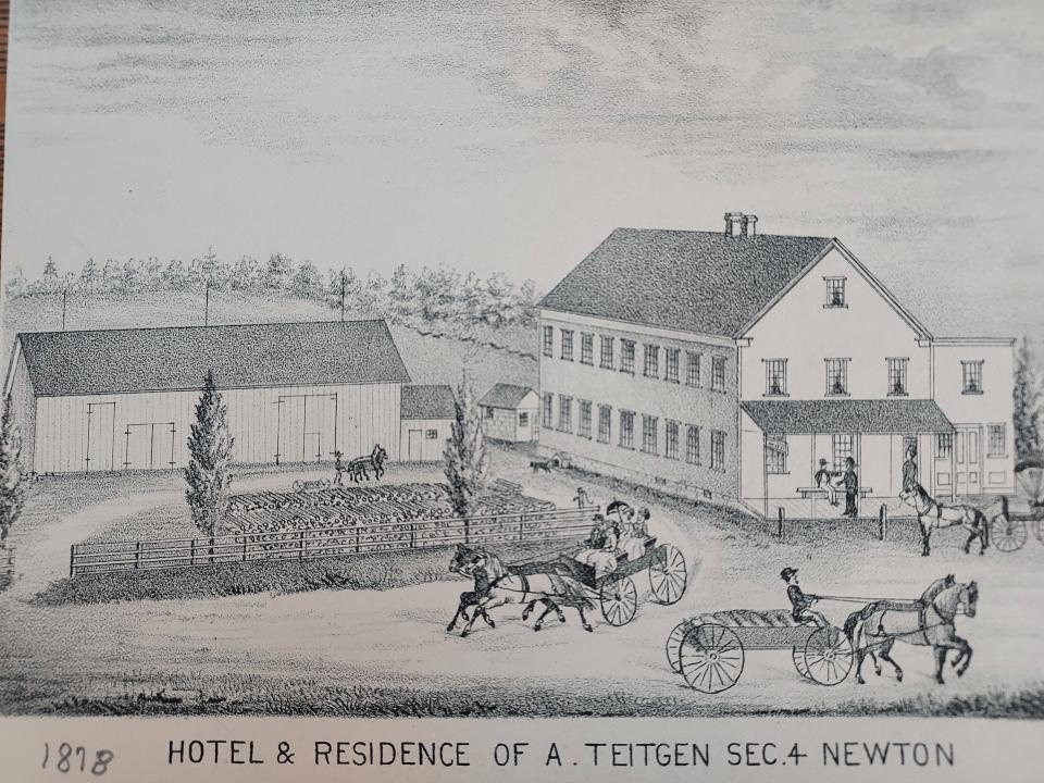 Drawing of the Teitgen Hotel and Residence, 1878, in Section 4 of Newton.