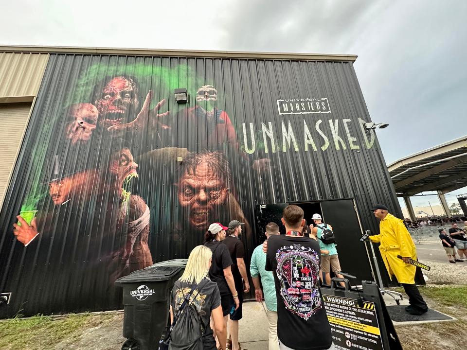 line for unmasked haunted house at universal halloween horror nights