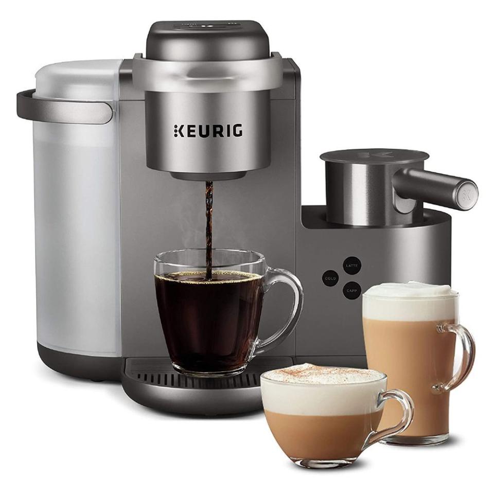 <p><strong>Keurig</strong></p><p>amazon.com</p><p><strong>$222.00</strong></p><p>If you like frothy milk in your latte or cappuccino, this single-serve coffee maker is for you. The Keurig K-Cafe not only makes regular coffee, it can also brew shots for lattes and cappuccinos using a regular K-Cup. (We recommend buying the <a href="https://go.redirectingat.com?id=74968X1596630&url=https%3A%2F%2Fwww.bedbathandbeyond.com%2Fstore%2Fproduct%2Fbarista-prima-coffeehouse-reg-espresso-roast-coffee-keurig-reg-k-cup-reg-pods-18-count%2F1042963134&sref=https%3A%2F%2Fwww.goodhousekeeping.com%2Fappliances%2Fcoffee-maker-reviews%2Fg350%2Fbest-single-serve-coffee-maker%2F" rel="nofollow noopener" target="_blank" data-ylk="slk:espresso roast K-cups;elm:context_link;itc:0;sec:content-canvas" class="link ">espresso roast K-cups</a> that have a stronger flavor.) The built-in frother with steaming cup will prepare both hot and cold milk in under two minutes and it's dishwasher-safe. It also has a lid so you can store extra frothed milk in the fridge for next time. </p><p>The Keurig K-Cafe features a well-marked and easy-to-use control panel for both brewing coffee and frothing milk. One of our favorite features is the "strong" button that brews a fuller flavored cup no matter which size you choose. </p>