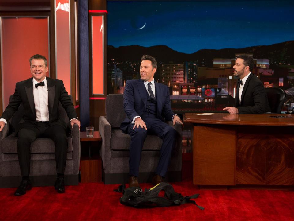 Matt Damon and Ben Affleck on a special 2016 episode of "Jimmy Kimmel Live" in February 2016.