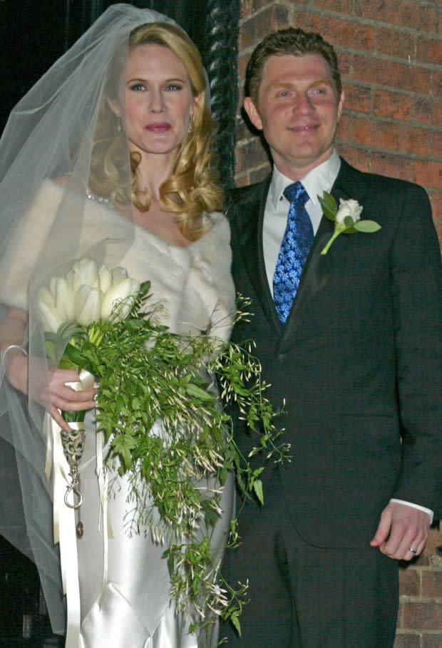 Stephanie March and Bobby Flay on their wedding day, Feb. 20, 2005.<p>Gregory Pace/FilmMagic</p>