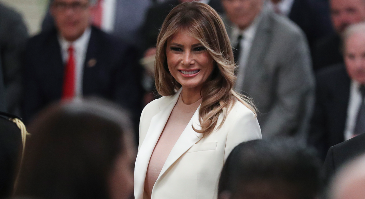 Melania Trump wears chic white suit in Washington [Photo: Getty]