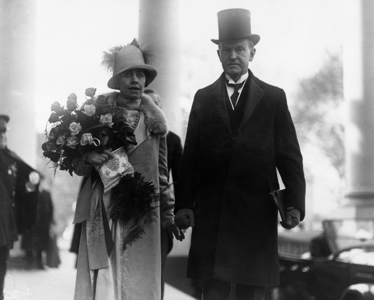 The Coolidges leave the White House for the 1925 inauguration, at which he was sworn in for a full term after succeeding to the presidency when Harding died in 1923.