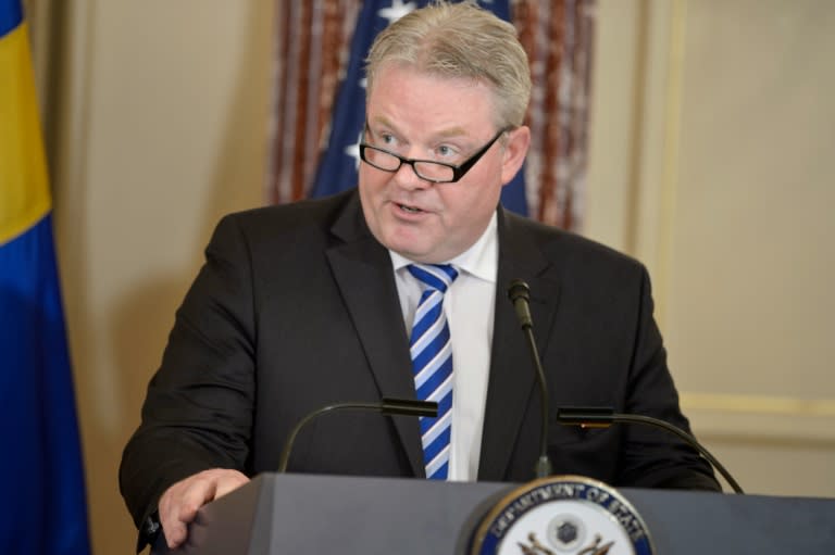 Iceland's Prime Minister Sigurdur Ingi Johannsson speaks during a luncheon at the US Department of State in Washington, DC on May 13, 2016