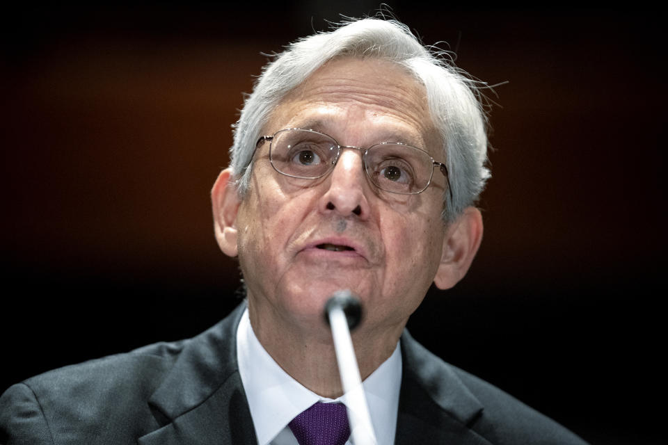 Attorney General Merrick Garland testifies before a House Judiciary Committee oversight hearing of the Department of Justice on Thursday, Oct. 21, 2021, on Capitol Hill in Washington. (Greg Nash/Pool via AP)