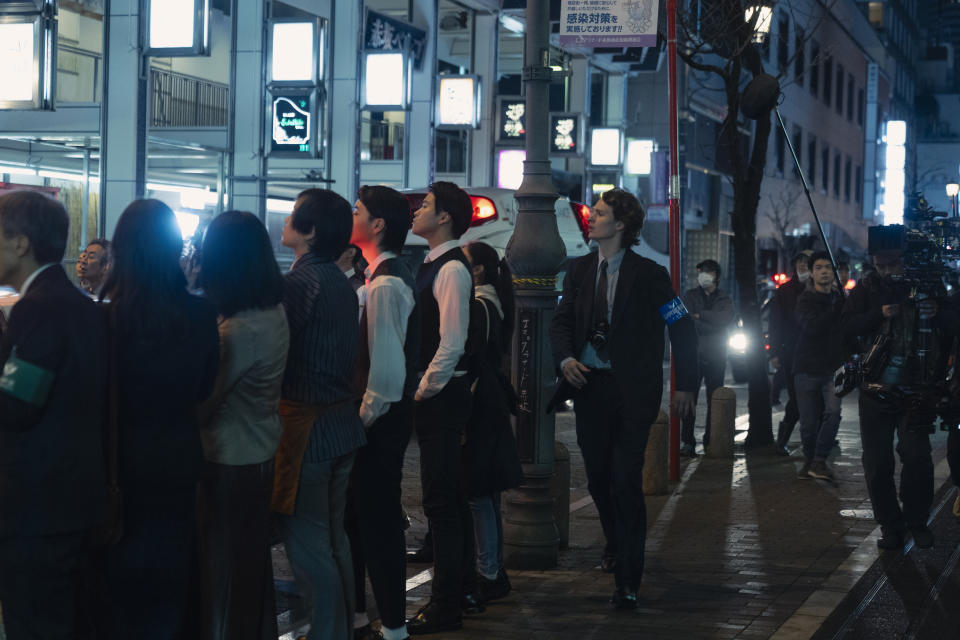 Ansel Elgort on location in Akasaka.