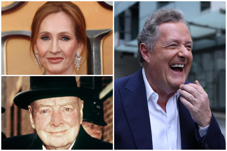 Clockwise from left, J.K. Rowling, Piers Morgan and Winston Churchill have been key names in the cancel culture debate. (Getty Images/PA)