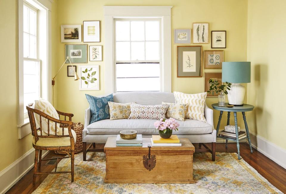 a living room with a couch and a coffee table