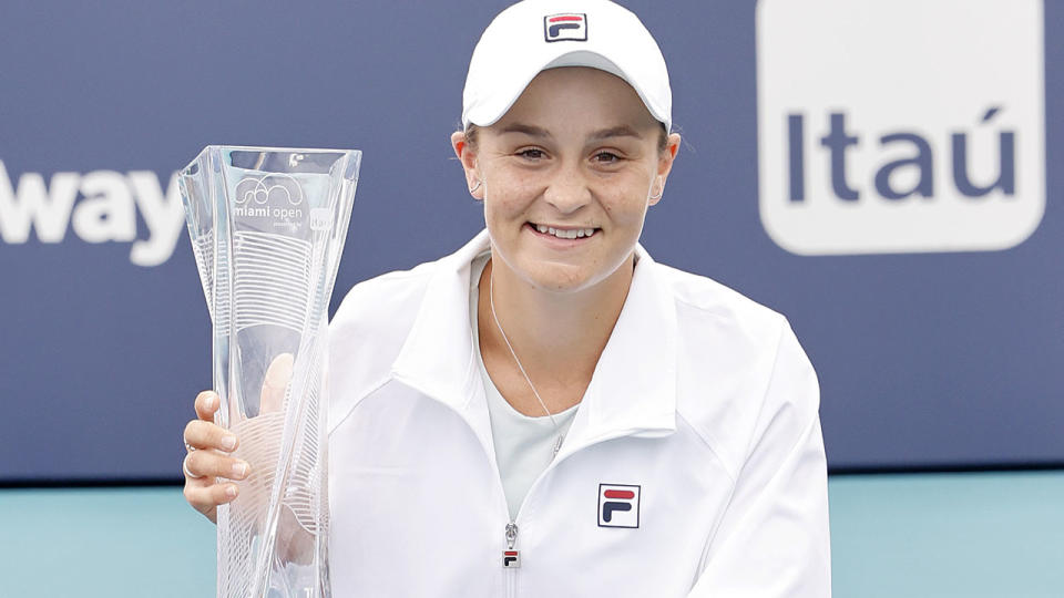 Ash Barty, pictured here after defeating Bianca Andreescu in the Miami Open final.