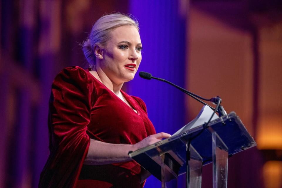 <div class="inline-image__caption"><p>Host Meghan McCain on stage during the 29th Annual Achilles Gala Honoring president and CEO of Cinga David Cordani with "Volunteer of the Year Award" at Cipriani South Street on November 20, 2019 in New York City.</p></div> <div class="inline-image__credit">Roy Rochlin/Getty Images</div>